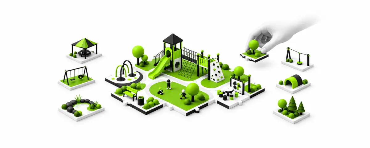 A hand arranging attractions to design a family park